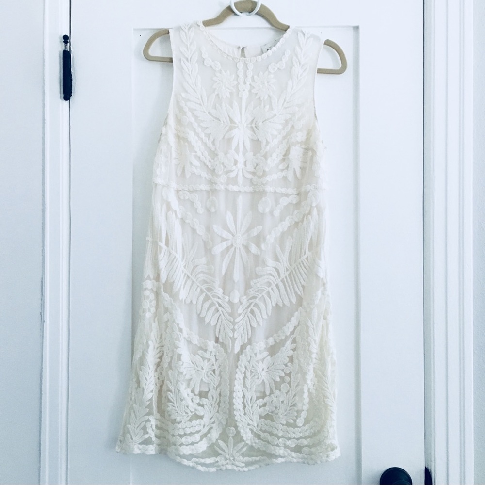 Lace cream shift dress